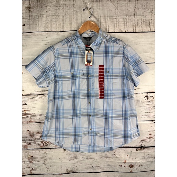 Eddie Bauer Shirt Women's Button Down Short Sleeve Adventure UPF50‎ Blue XL - Picture 1 of 11